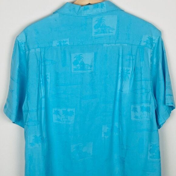Columbia Blue River Lodge Palm Hawaiian Short Sleeve Button Up Shirt, Size M - Picture 7 of 10